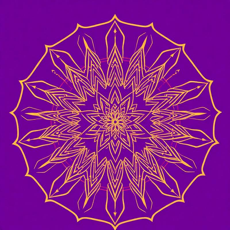 A gold line-art mandala on a purple background